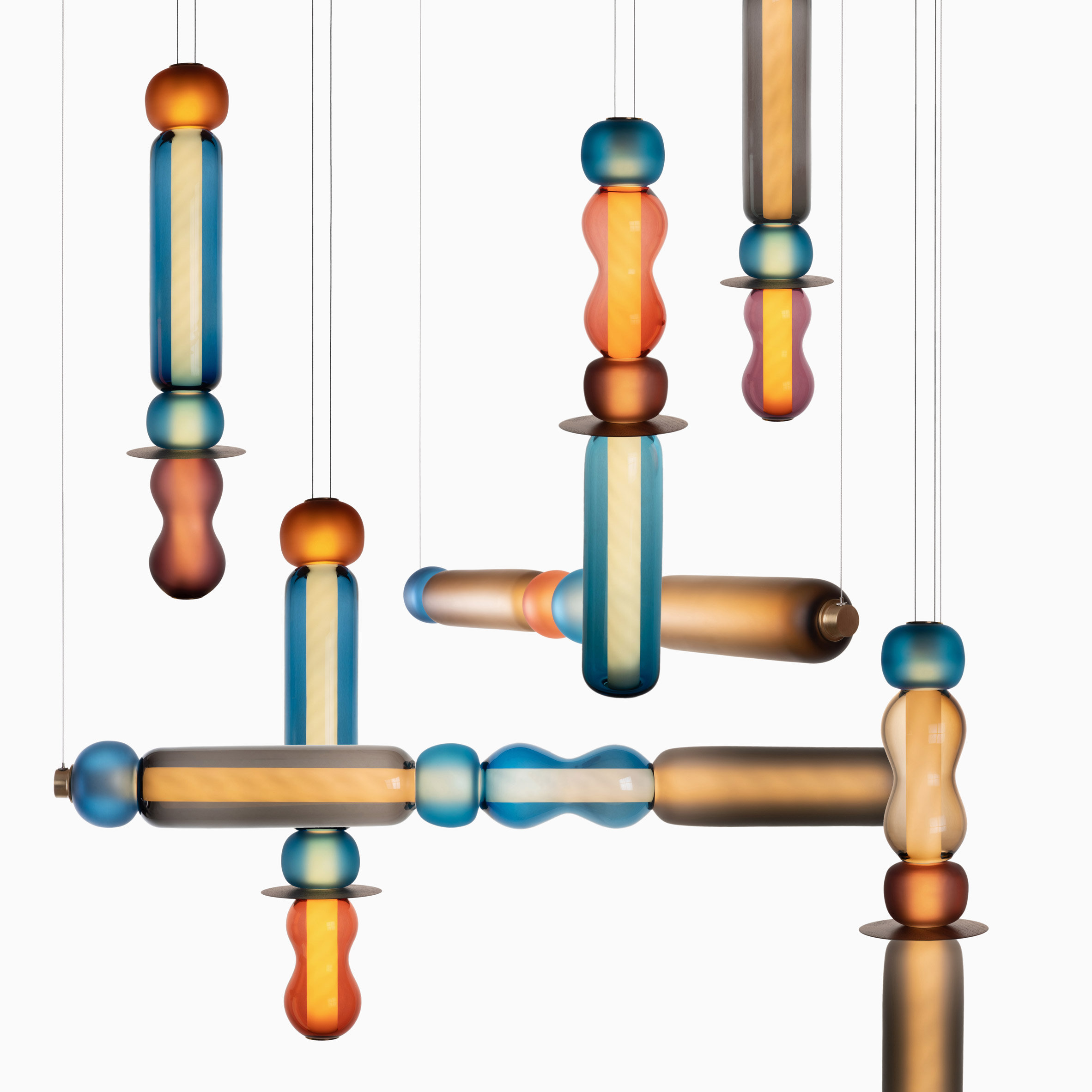 Photograph of vertical and horizontal light bars on white background