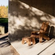 Wooden outdoor furniture on deck