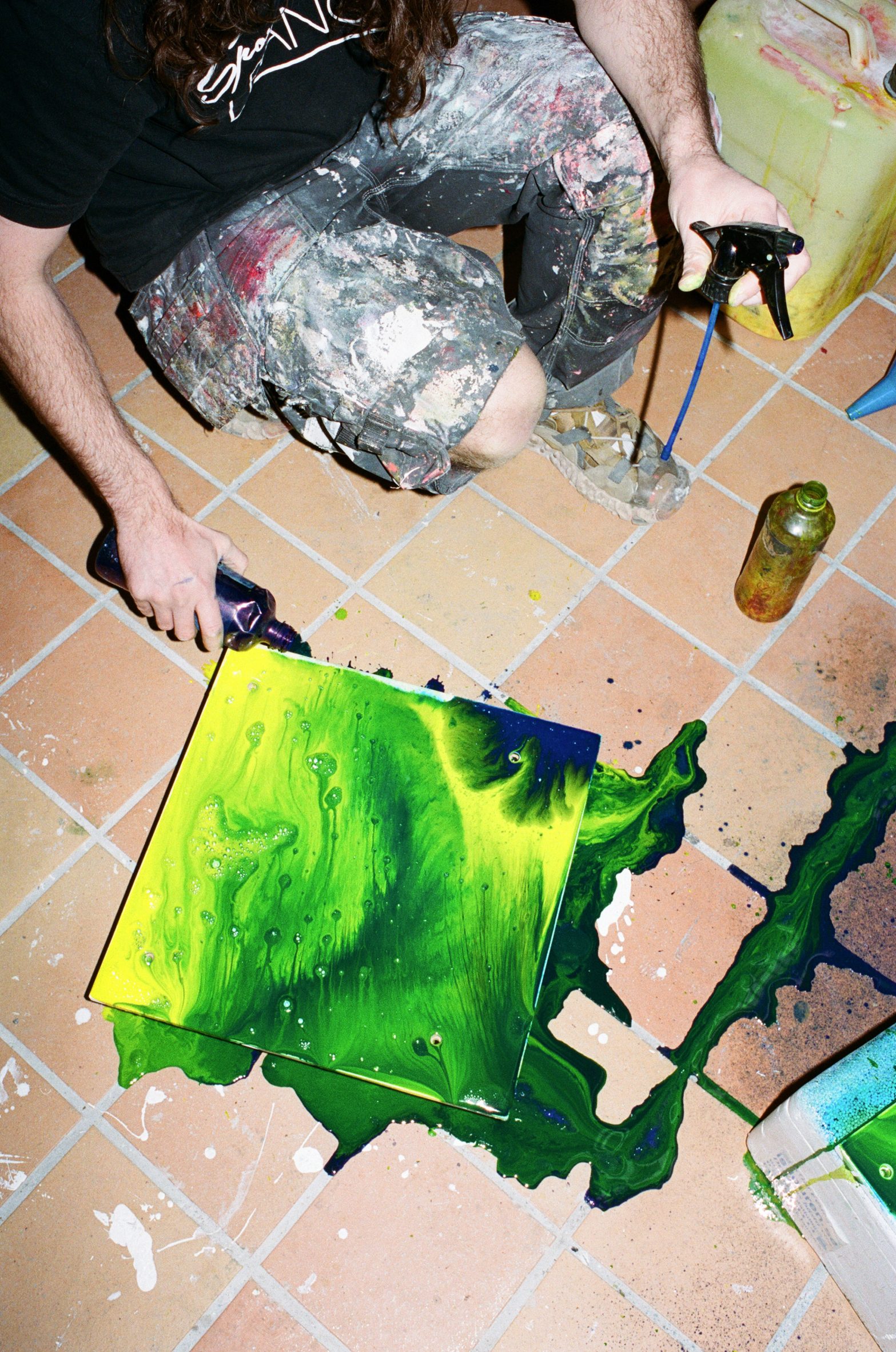 Fredrik Paulsen applying paint to MDF seats