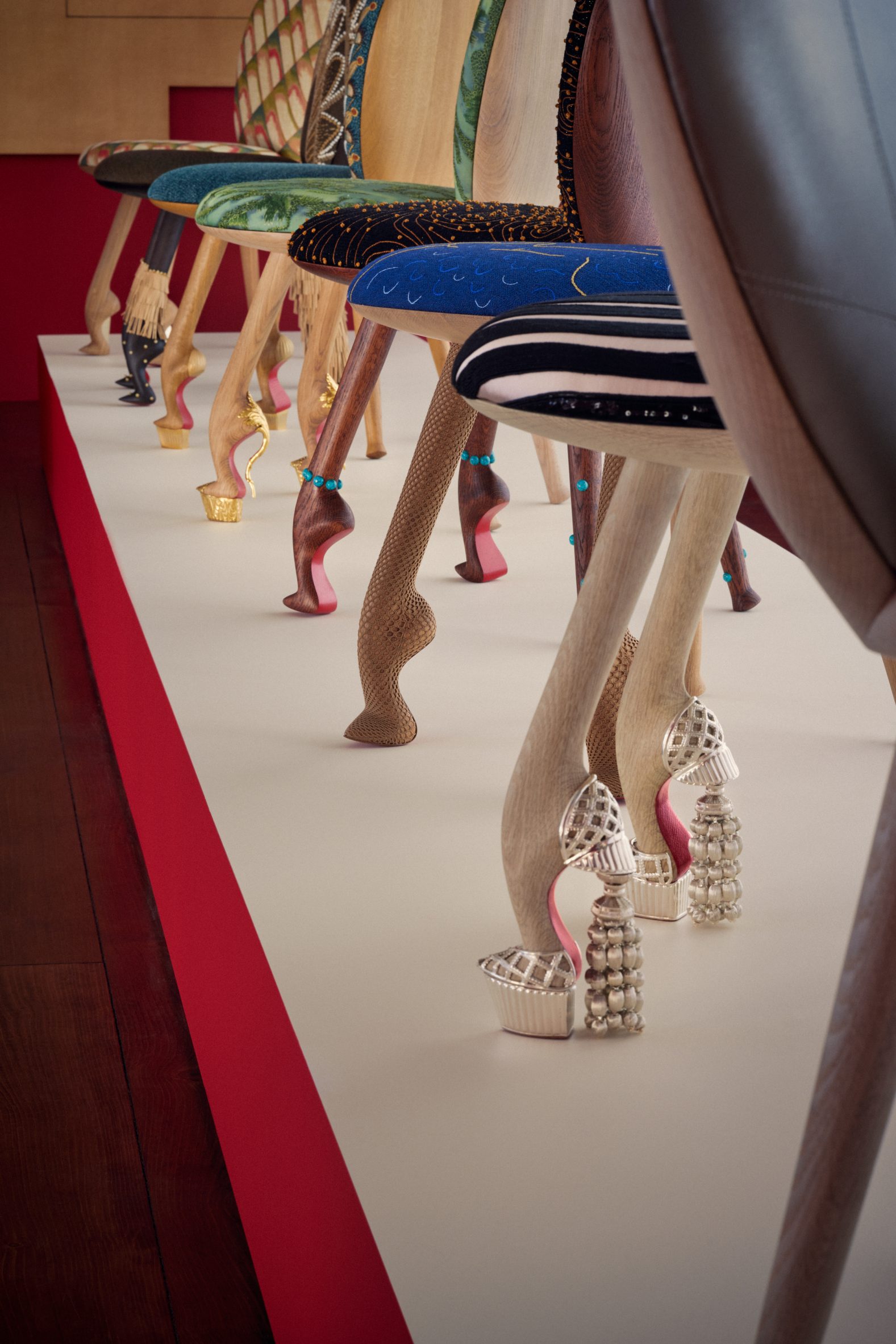 Close-up of chair collection by Pierre Yovanovitch and Christian Louboutin