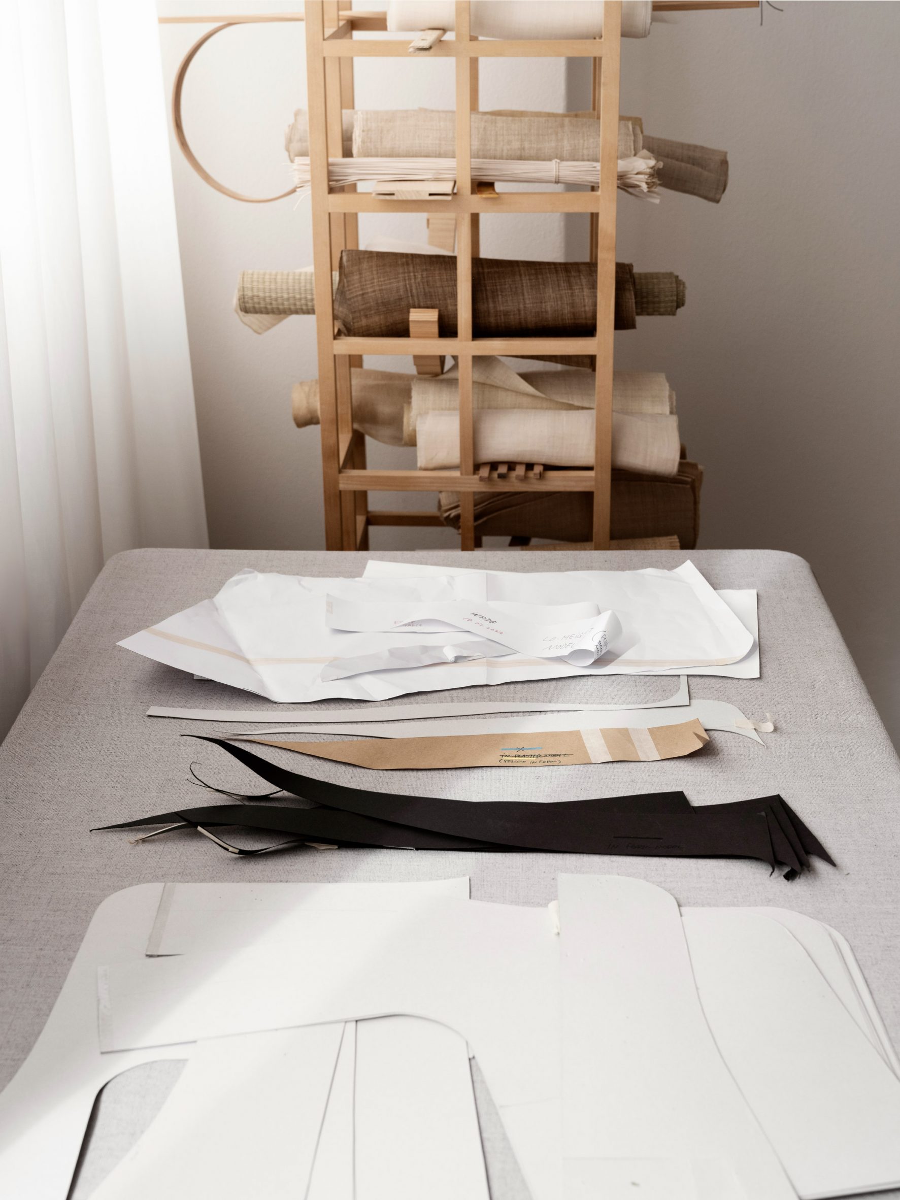 Sketches and materials by Cecilie Manz for the Monolit chair