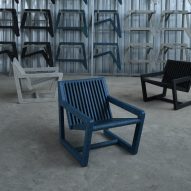 White, blue and black Ombak chairs with armrests by Sungai Design