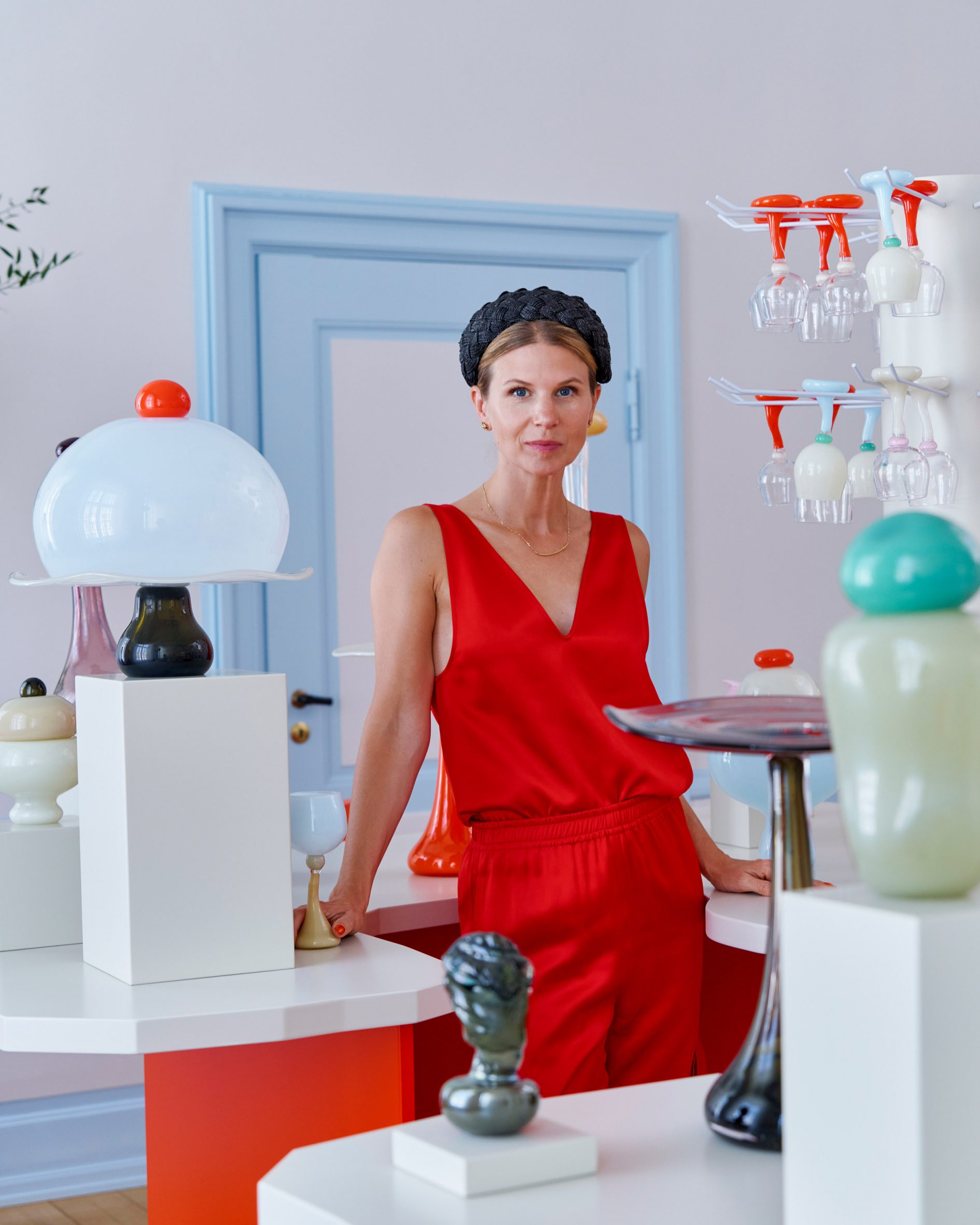 Designer Helle Mardahl with her glassware pieces